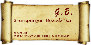 Gremsperger Bozsóka névjegykártya